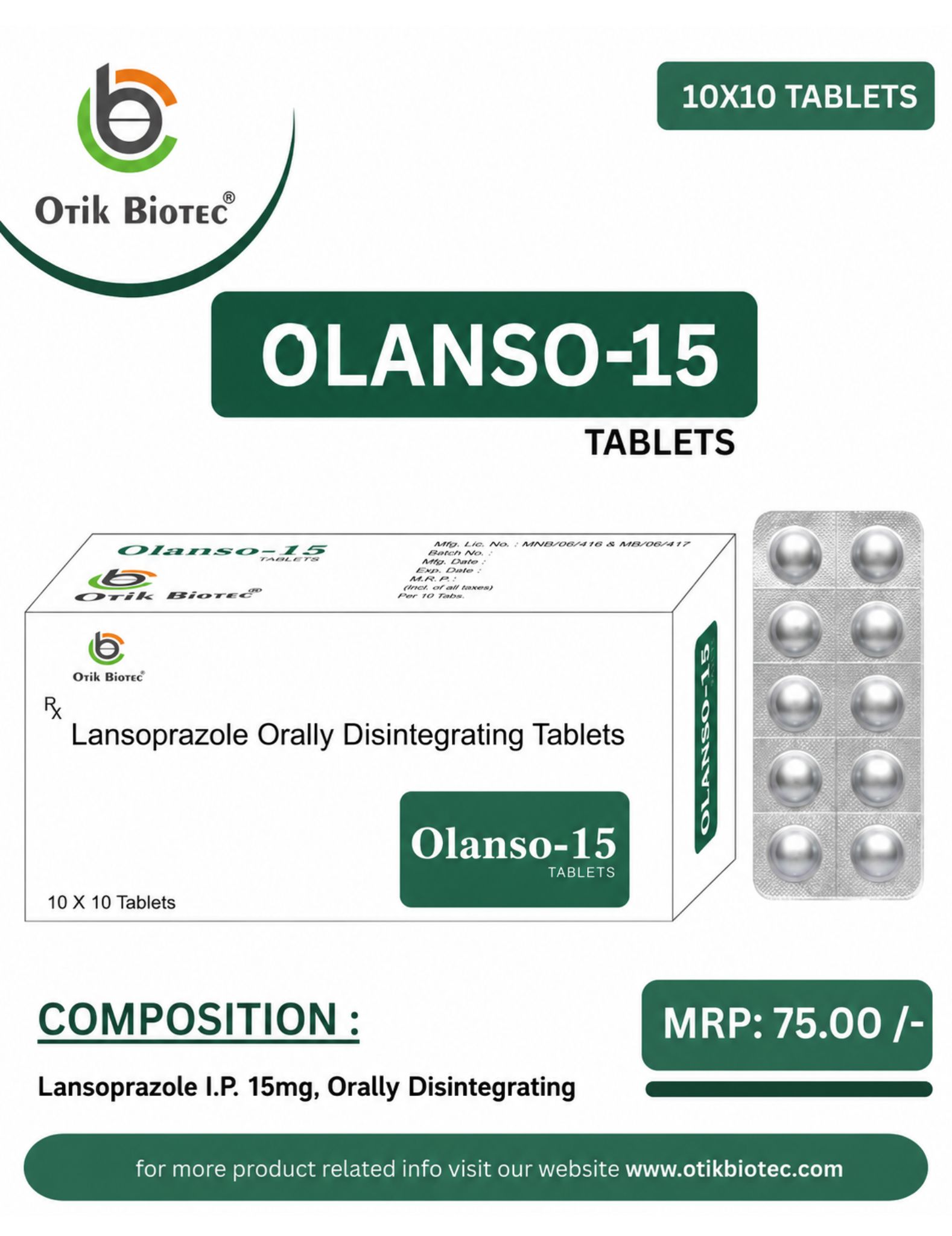 OLANSO-15 TAB-LANSOPRAZOLE 15MG ORALLY DISINTEGRATING MANGO FLAV. Tablets for PCD Franchise
